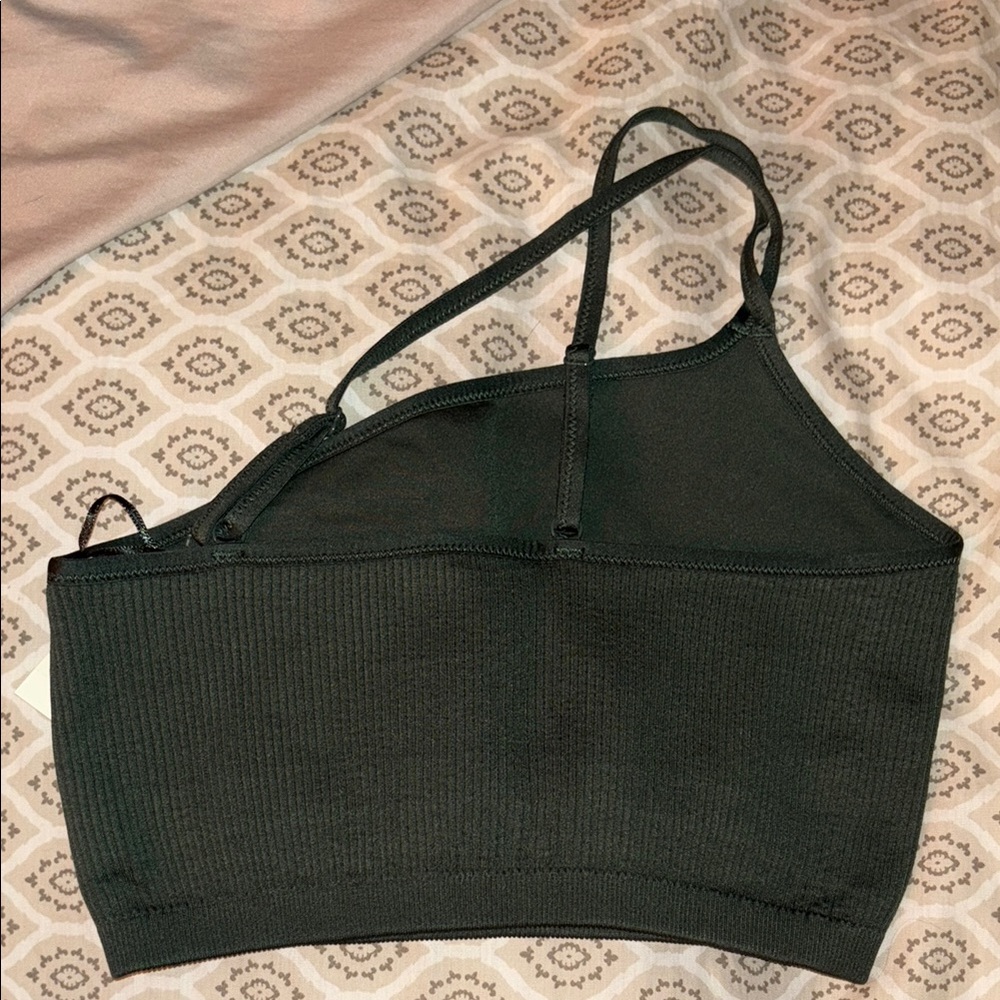 Dark Green Ribbed Crop Top - Picture 3 of 5